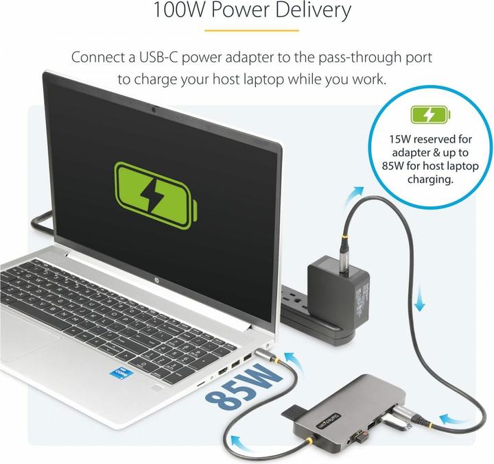 Produktbild StarTech COM Drei Monitor USB-C Multiport Adapter 2x 4K 60Hz + 4K 30Hz HDMI & DP 4x USB-A 100W GbE L (USB-C, 4 Ports)