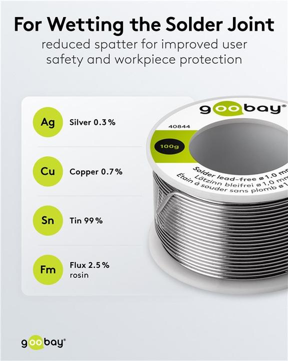 Image du produit Goobay Étain de soudure professionnel sans plomb, ø 1,0 mm, 100 g (Souder)