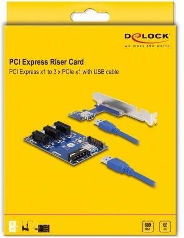Immagine prodotto Delock Scheda riser PCI Express x1 a 3 x PCIe x1 con cavo USB da 50 cm
