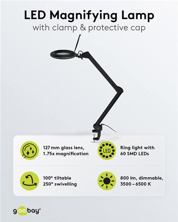 Productafbeelding Goobay LED klemloeplamp, 10 W, zwart (800 lm)