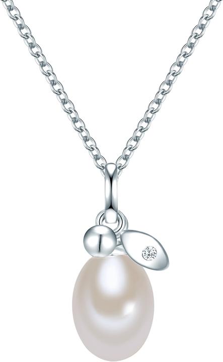Valero Pearls Damen Sterling Silber Zirkonia Süsswasser-Zuchtperle silber 42,0 cm Basiskette + 5,0 cm Verlängerung (Sterling Silber, 42 - 47 cm)