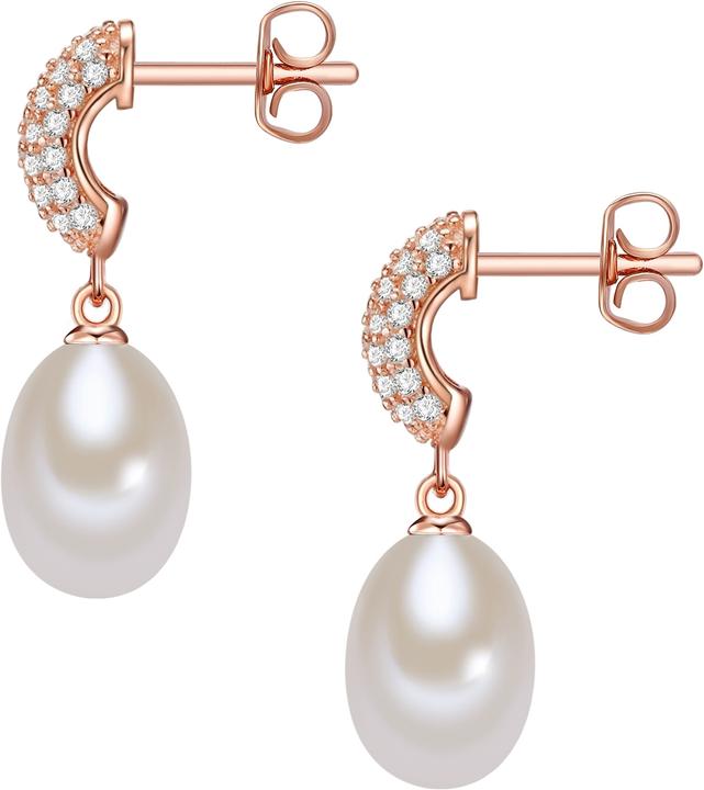 Immagine prodotto Valero Pearls Donna Argento Cubic Zirconia Perla d'acqua dolce coltivata Oro rosa - 10894 (Argento)
