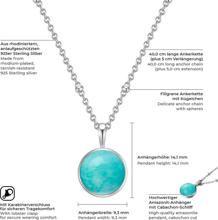 Immagine prodotto Glanzstücke München Donna Argento Amazonite Argento 40,0 cm Catena base + 5,0 cm Estensione - 11030 (Argento 925, 40 - 45 cm)
