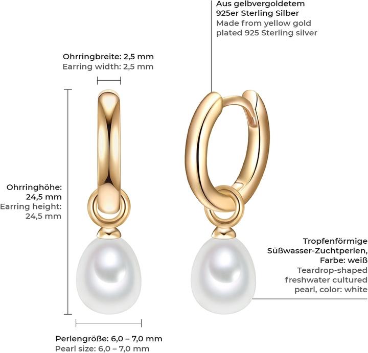 Immagine prodotto Valero Pearls Donna Argento 925 Perle d'acqua dolce coltivate Oro giallo - 11322 (Argento)