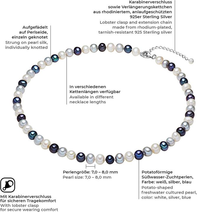 Immagine prodotto Valero Pearls Donna in argento sterling con perle d'acqua dolce coltivate - 2244 (Argento, 40 cm)
