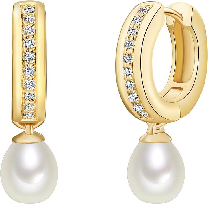 Valero Pearls Damen Sterling Silber Zirkonia Süsswasser-Zuchtperle gelbgold - 904 (Sterling Silber)