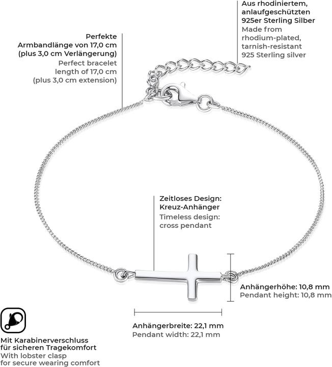 Produktbild Rafaela Donata Damen Kreuz Sterling Silber silber 17,0 cm Basislänge + 3,0 cm Verlängerung - 966 (17 cm, Sterling Silber)