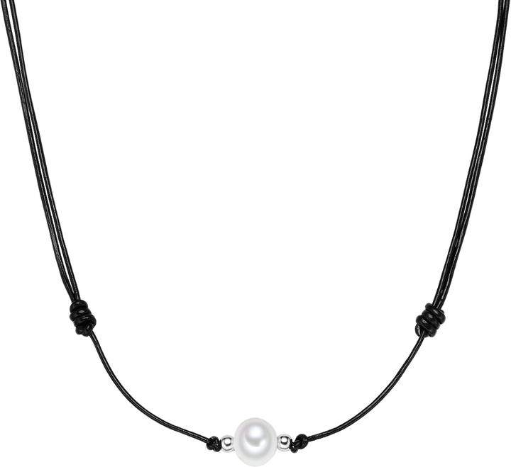 Produktbild Valero Pearls Damen Echtleder Süsswasser-Zuchtperle schwarz 75,0 cm - 3056 (Echtleder, 75 cm)