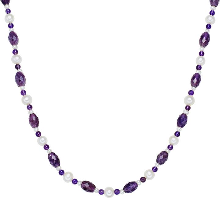 Valero Pearls Damen Sterling Silber Amethyst Süsswasser-Zuchtperle silber 45,0 cm Basiskette + 5,0 cm Verlängerung (Sterling Silber, 45 - 50 cm)