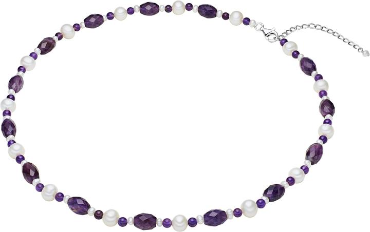 Immagine prodotto Valero Pearls Donna Argento Sterling Ametista Perla d'acqua dolce coltivata Argento 45,0 cm Catena base + 5,0 cm (Argento, 45 - 50 cm)