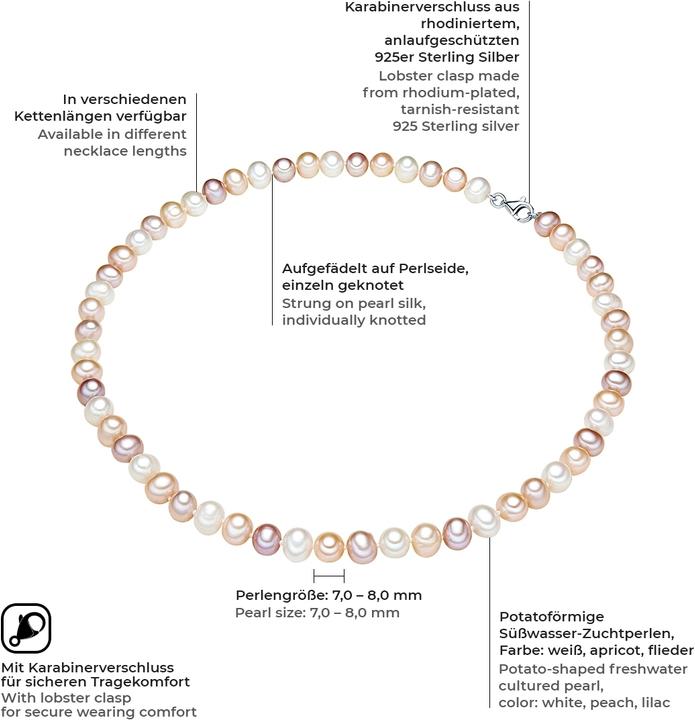 Actual product image Valero Pearls Ladies Sterling Silver Freshwater Cultured Pearl Silver - 3832 (Sterling Silver, 45 cm)