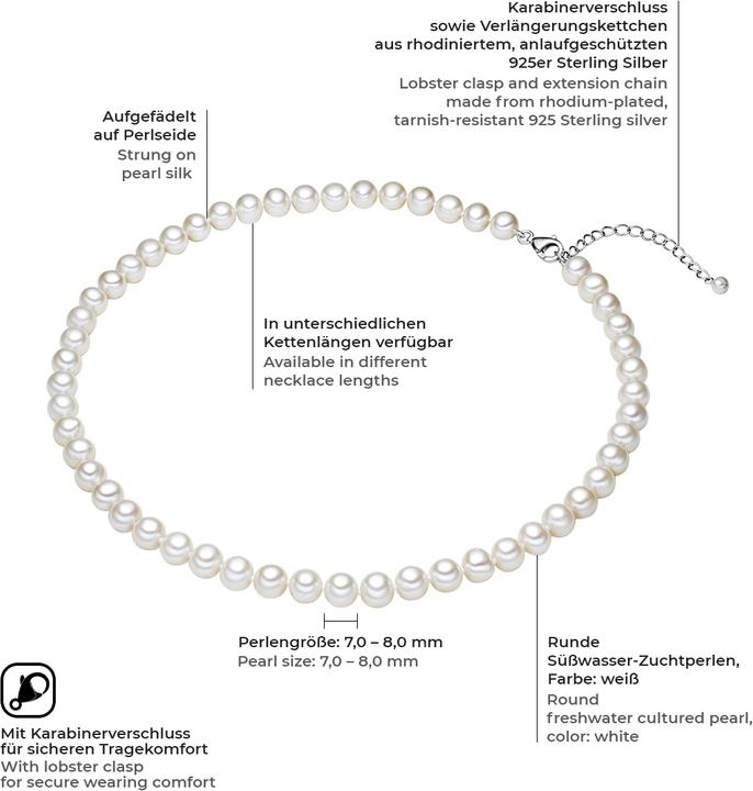 Produktbild Valero Pearls Damen Sterling Silber Süsswasser-Zuchtperle silber - 3866 (925er Silber, Perle, 42 cm)