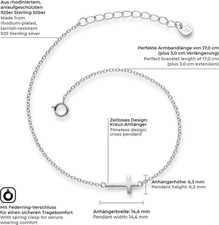 Immagine prodotto Glanzstücke München Croce da donna in argento 17,0 cm di lunghezza base + 3,0 cm di estensione - 6116 (17 cm, Argento)