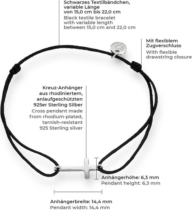 Immagine prodotto Glanzstücke München Croce da donna in argento 15,0 - 22,0 cm, regolabile in modo flessibile - 6118 (22 cm, Argento)