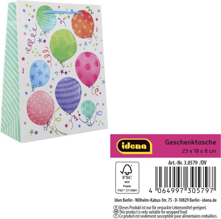 Produktbild Idena Geschenktasche Ballons Kupferpapier 128g/m² 18x23x8cm (Geschenkbox)