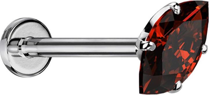 Actual product image Star Piercing Micro Threadless Labret silber mit Oval Kristall rot gefasst (without brass, Titanium G23)