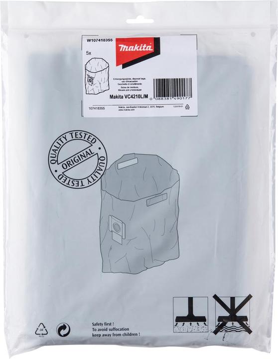 Image du produit Makita Sac d'élimination des déchets, pack de 5 pour aspirateur VC4210M (5 x)