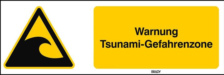 Produktbild Brady W/W056/DE364/PE-297X105-1, ISO Sicherheitskennzeichnung - Warnung Tsunami-Gefahrenzone