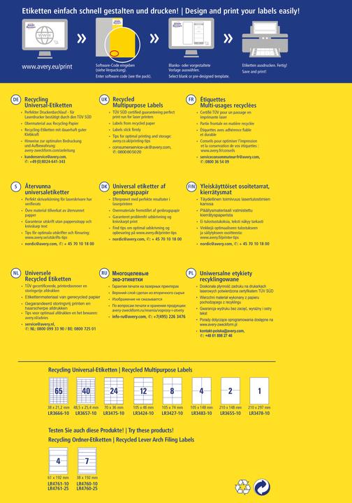 Produktbild Avery Universal-Etiketten 105 x 48 mm, 10 Blatt