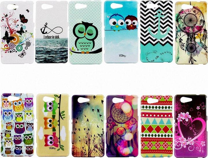 Produktbild König Design Schutzhülle Handytasche Etuis TPU für Handy Sony Xperia Z3 Compact Bunte Eulen Versammlung (Sony Xperia Z3 Compact)