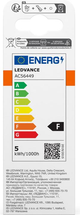 Energy Label Osram Star Classic B (E14, 5.50 W, 470 lm, 1 x, F)