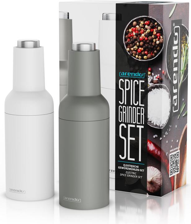 Actual product image Arendo Salz- & Pfeffermühle Elektrisch 2er Set, Gewürzmühlen, Edelstahl, einstellbar, Batteriebetrieben (Pepper, Herbs, Salt)