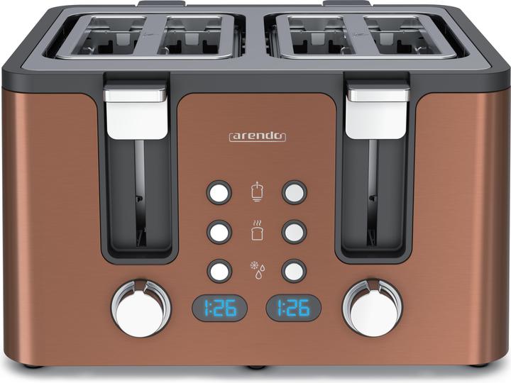 Produktbild Arendo Toaster 4 Scheiben Kurzschlitz, Automatik, Wärmeisolierendes Doppelwandgehäuse, Edelstahl, 1750 W (EU-Stecker)