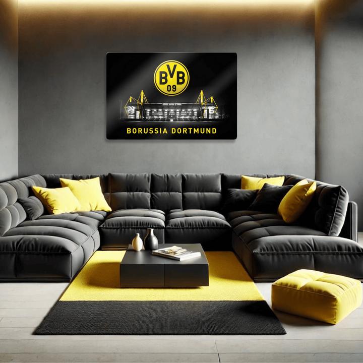 Produktbild Borussia Dortmund BVB - Signal Iduna Park bei Nacht mit Emblem (60 x 40 cm)