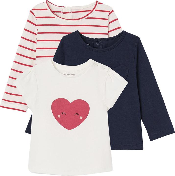 Image du produit Vertbaudet Bio-Kollektion: 3er-Pack Mädchen Shirts BASIC, Langarm & Kurzarm (74)