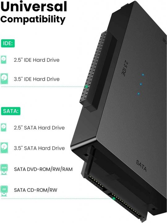Produktbild Ugreen SATA IDE auf USB 3.0 Adapter für 2.5" 3.5" SATA SSD HDD an USB 3.0 (1 m)
