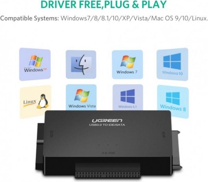 Produktbild Ugreen SATA IDE auf USB 3.0 Adapter für 2.5" 3.5" SATA SSD HDD an USB 3.0 (1 m)