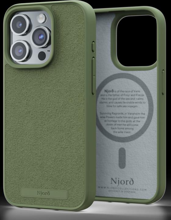 Actual product image Njord Suede MagSafe Case for iPhone 15 Pro, Olive (Apple iPhone 15 Pro)