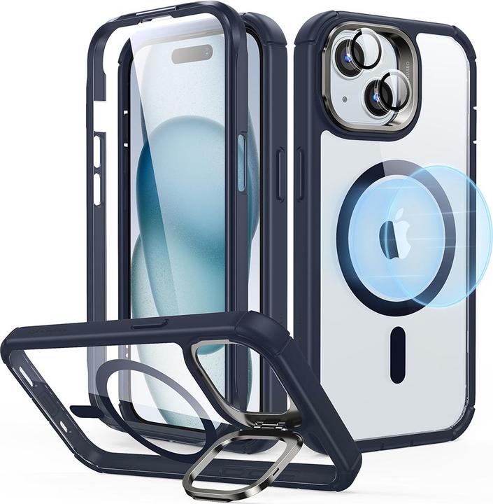 Image du produit ESR - Armor Tough Kickstand HaloLock + Screen Protector - iPhone 15 Plus - Clear Dark Blue (Apple iPhone 15 Plus)