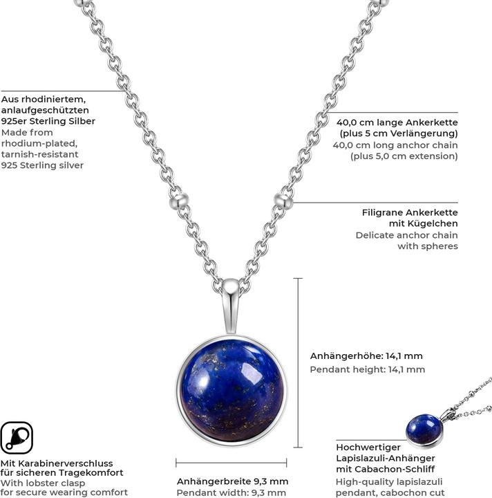 Actual product image Glanzstücke München Ladies sterling silver lapis lazuli silver 40.0 cm base chain + 5.0 cm extension - 11034 (Sterling Silver, 40 - 45 cm)