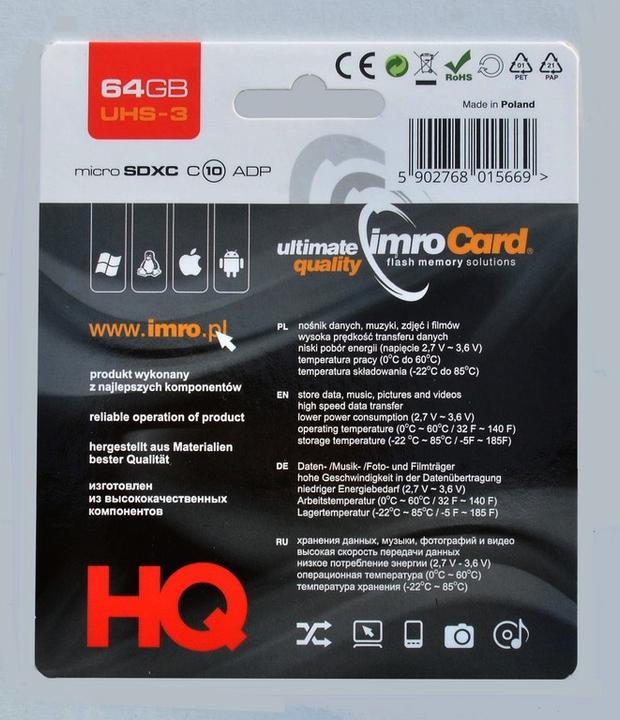 Actual product image IMRO MICROSD10/64GB UHS-3 ADP (64 GB, microSDXC, U3, UHS-III)