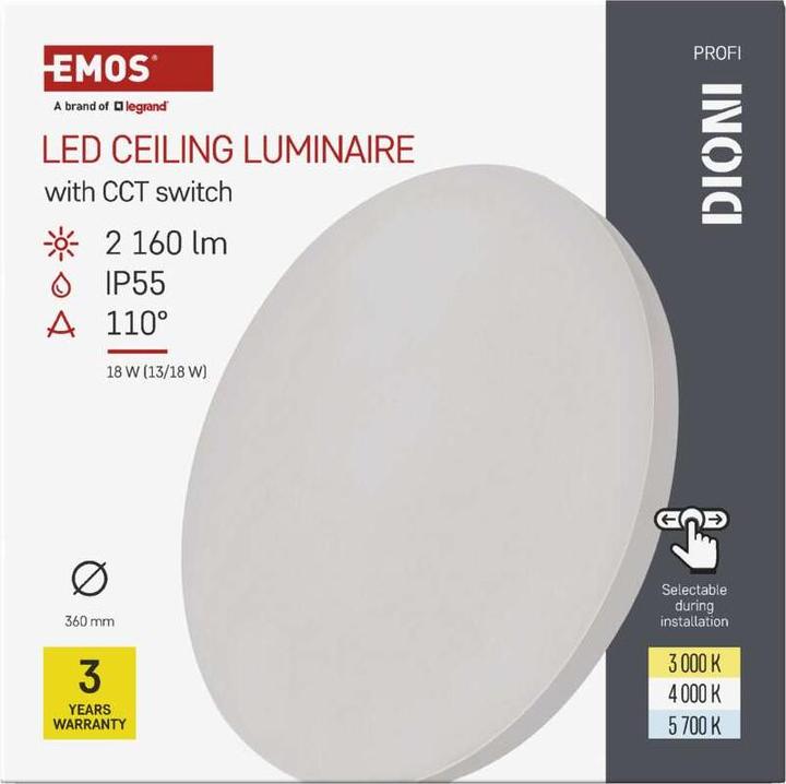 Image du produit Emos LED-Anbauleuchte DIONI rund, weiss, 18W, mit Farbtemperatur-Änderung (160 lm)