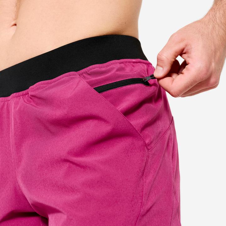 Actual product image Domyos Men's 2-in-1 Breathable Zipped Pocket Fitness Shorts - Purple (M)