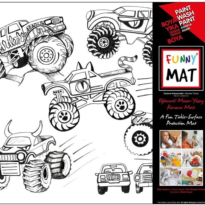 Actual product image Funny Mat Reusable Painting Mat MONSTER TRUCKS (48 x 33.5 cm)