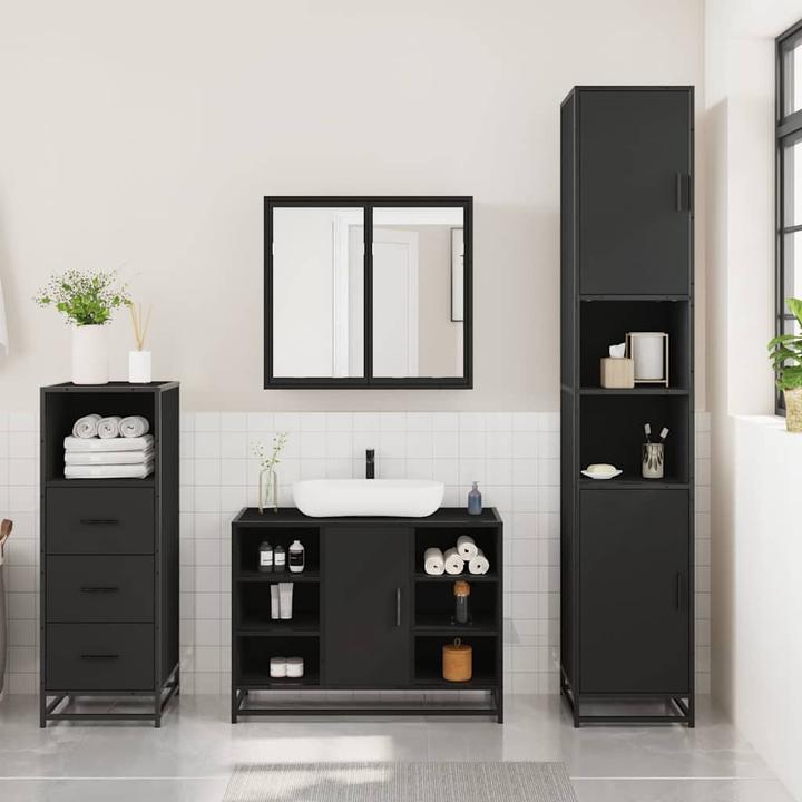 Image du produit VidaXL Ensemble de 3 meubles de salle de bain noir en bois composite Ensemble de meubles de salle de bain