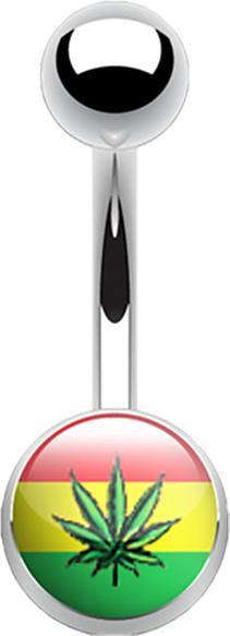 Star Piercing Banane silber mit Logo Hanfblatt auf Jamaika Flagge (Chirurgenstahl 316L, ohne Messing)