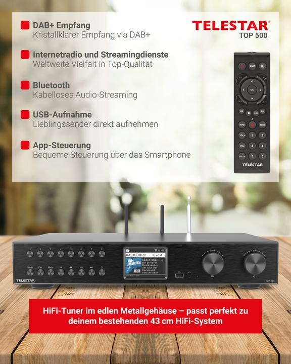 Actual product image Telestar TOP 500 sw HiFi-Tuner 43cm,Internet/DAB+/UKW,Streaming,BT,HM (Network Audio Player)
