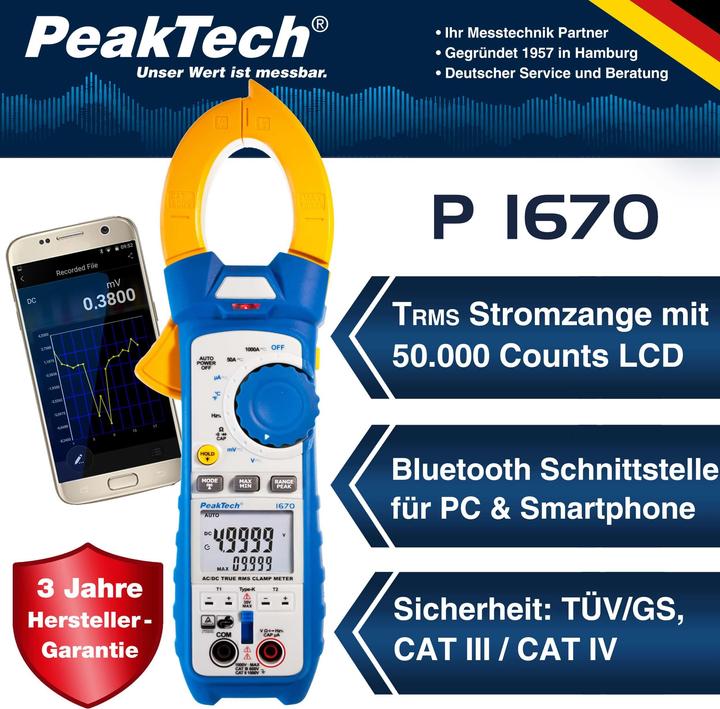 Actual product image Peaktech P 1670 Current clamp meter (CAT II 1000V, CAT III 600V)
