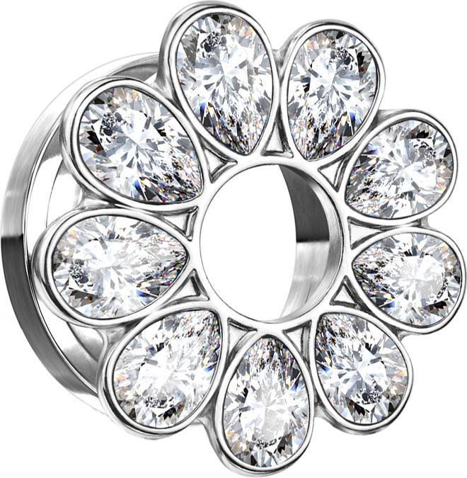 Star Piercing Flesh Tunnel silber Kristallbume silber (ohne Messing, Chirurgenstahl 316L)