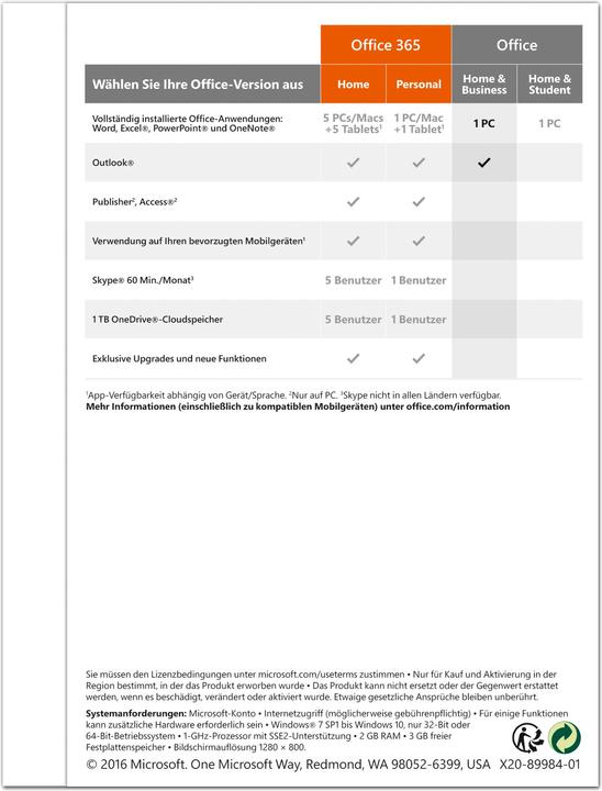 Immagine prodotto Microsoft Office Home & Business 2016 (Tedesco)