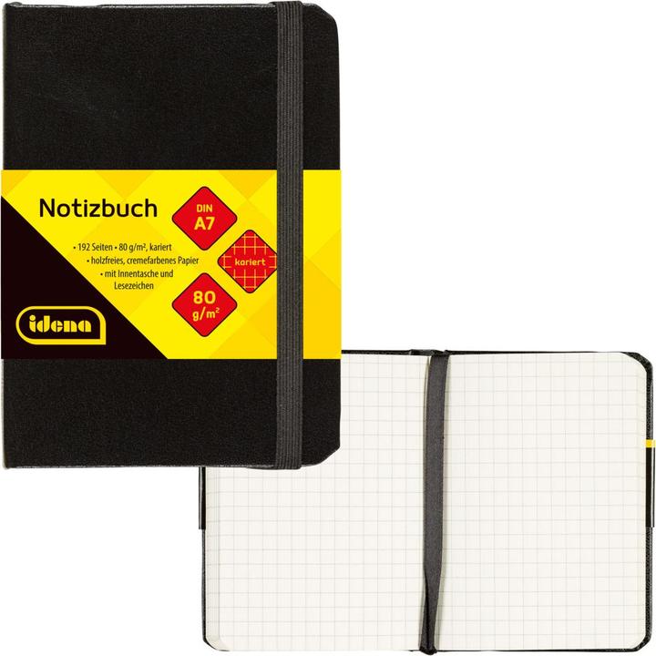 Produktbild Idena Notizbuch A7 kariert schwarz FSC-Mix (A7, Kariert, Harter Einband)