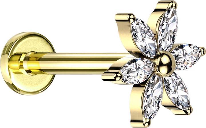 Star Piercing Micro Labret Innengewinde vergoldet Blume vergoldet Kristalle silber (ohne Messing, Titan G23)