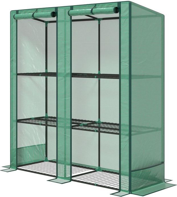 Produktbild Swisshandel24 Foliengewächshaus mit Pultdach Doppeltür, Regale, Stahl, 144x48x152 cm, Grün