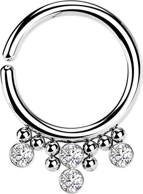 Star Piercing Micro Piercing Ring silber acht Kugeln und vier Kristalle silber (Chirurgenstahl 316L, ohne Messing)