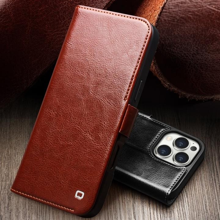 Image du produit QiAlino Fourre Flip cuir véritable avec fermeture magnétique clair (Apple iPhone 16 Pro)