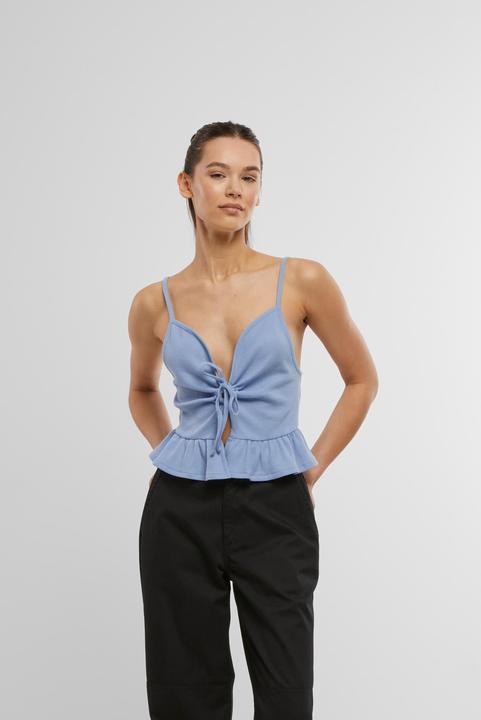 Produktbild Urban Classics Ladies Waffle Pique Ruffle Top - 137877 (M)